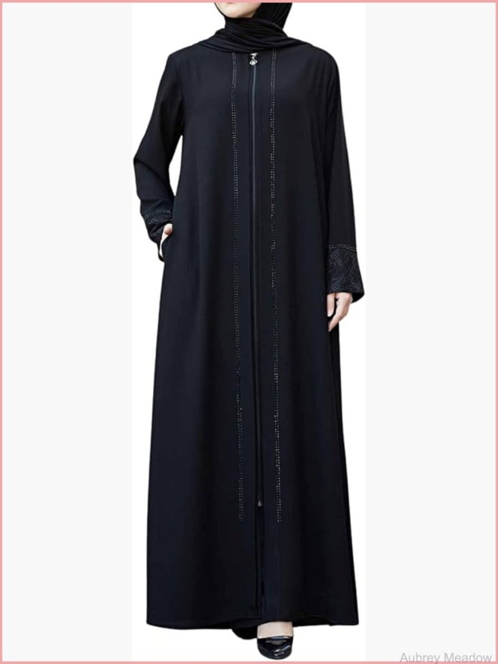 Lace Applique Long Sleeve Floor Length Cardigan Islamic Abaya